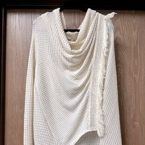 Soft bubble knit asymmetrical cardigan with fringe